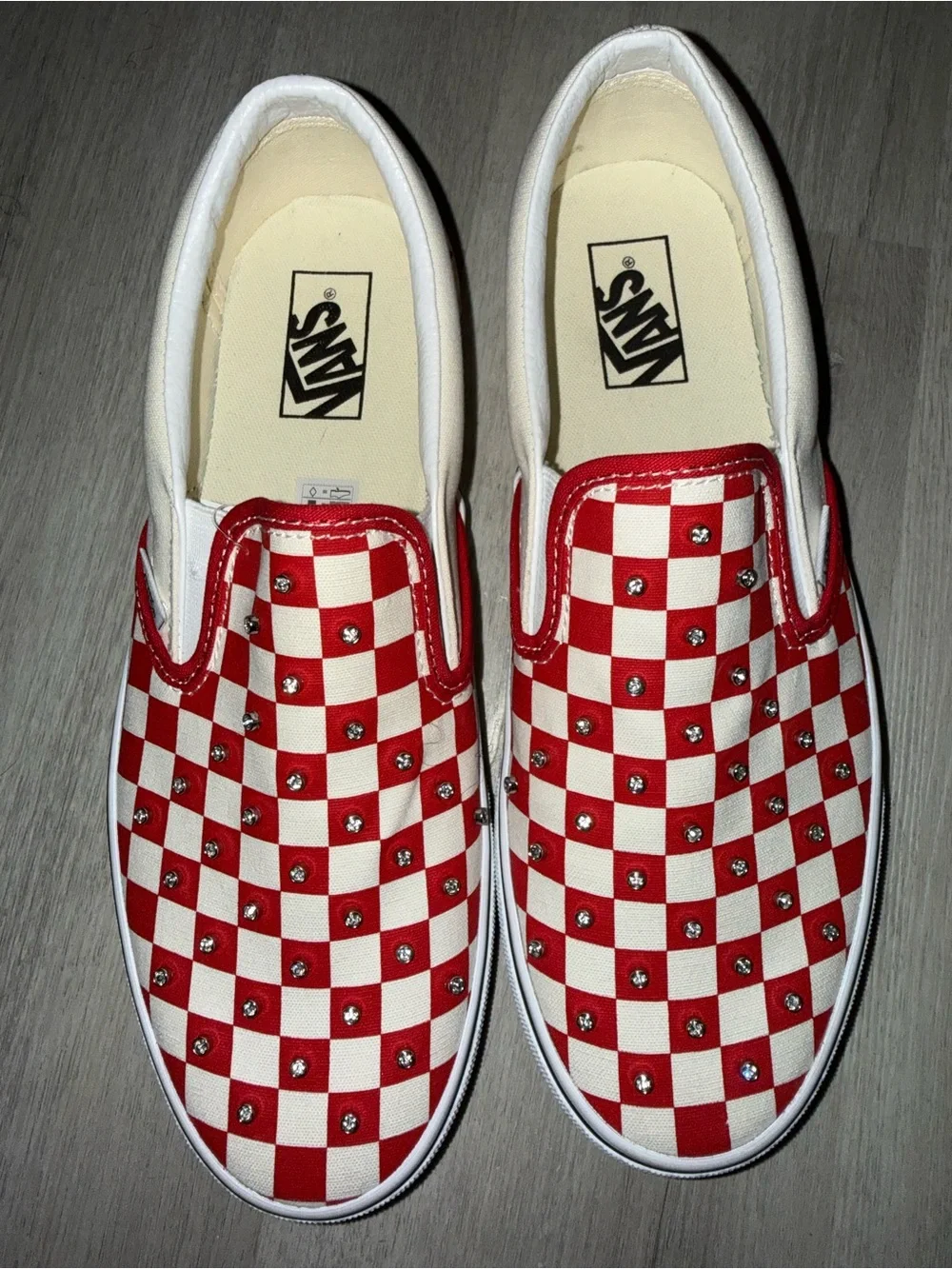 Vans Kids Slip-On — Red & White Checkerboard with Studs - Picture 3 of 4